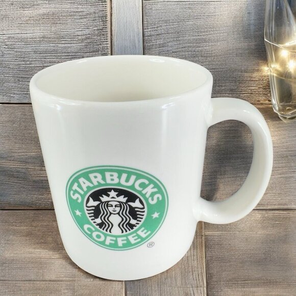 2004 STARBUCKS 12 Oz Coffee Mug Cup Green Black White Older Mermaid Logo Ceramic - Picture 1 of 10